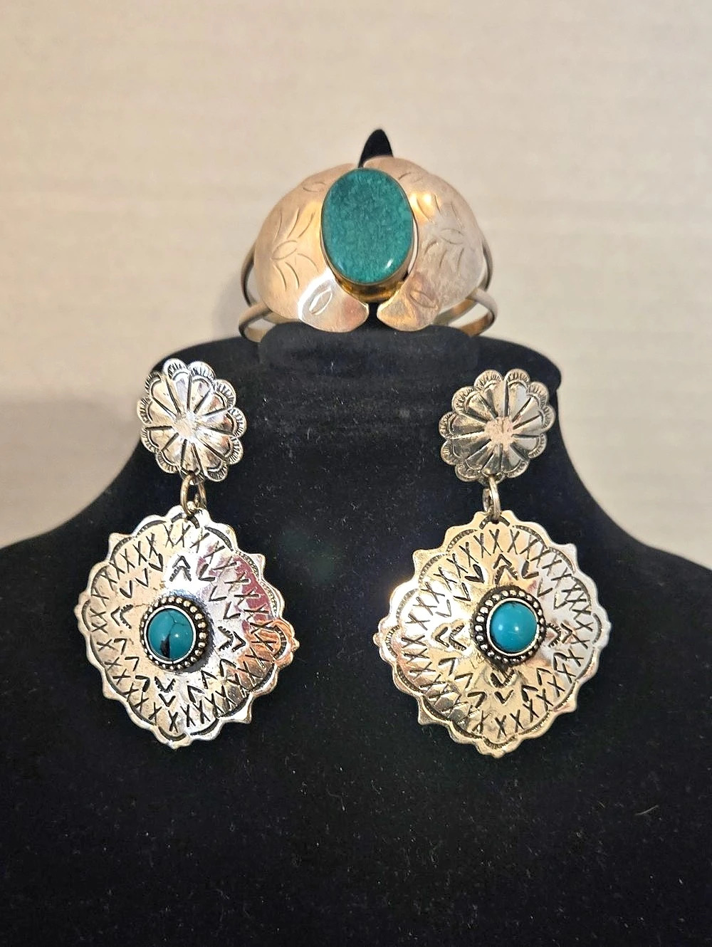 Turquoise And Silver Bracelet & Dangle Earrings